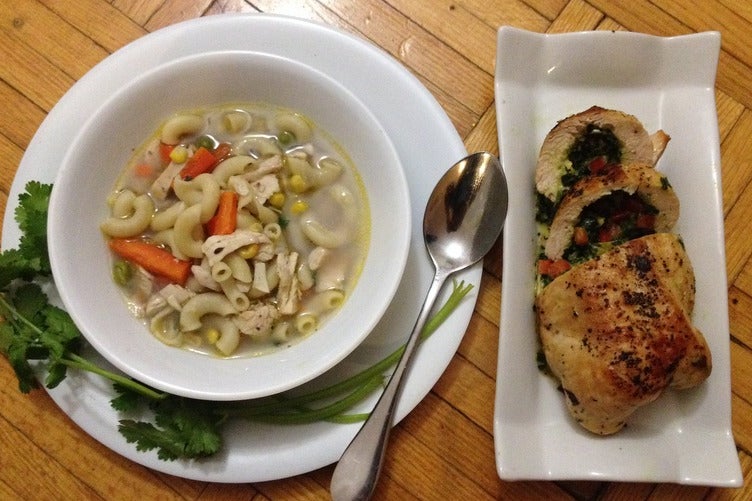 菠菜甜椒酿鸡胸 & 鸡肉通心粉汤