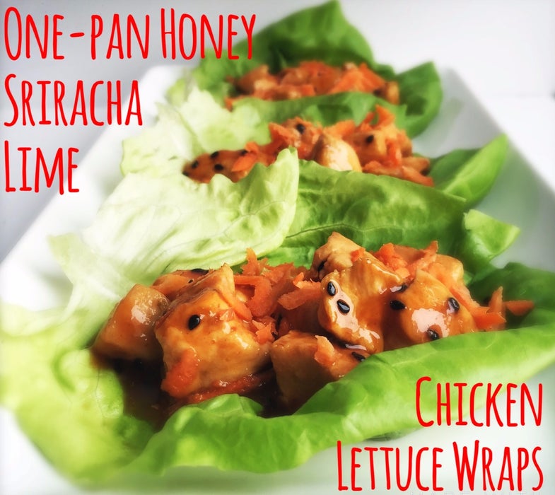 一锅蜂蜜Sriracha青柠鸡肉生菜卷