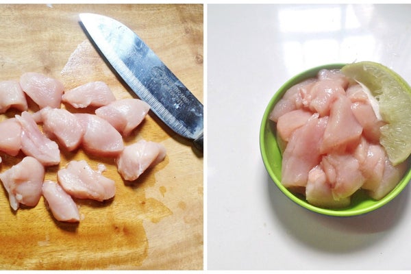 处理鸡肉与碎屑