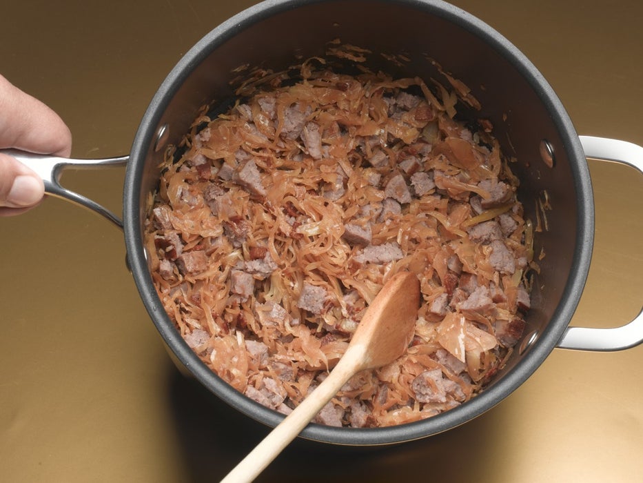 Add Brats to the Kraut Mixture