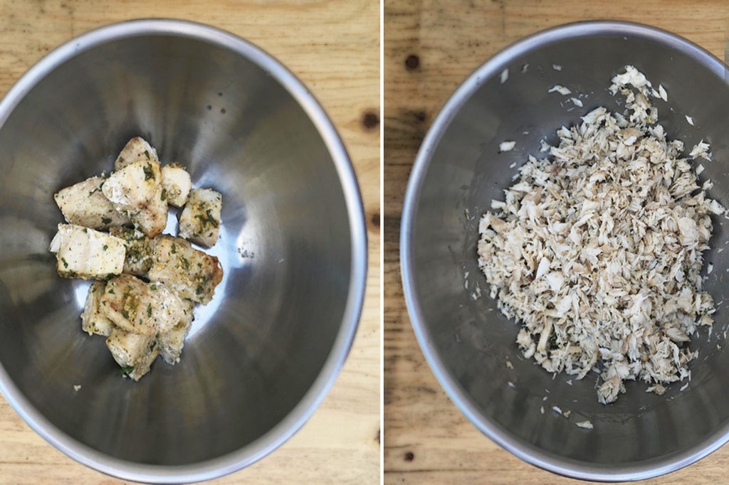 搅拌碗内分解金枪鱼