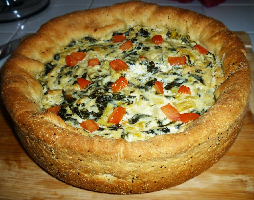 椰子油版菠菜洋蓟蘸料深盘披萨（超级碗特制）